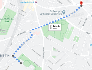 "East" Street to St. George's Circus (Google Maps 2020)